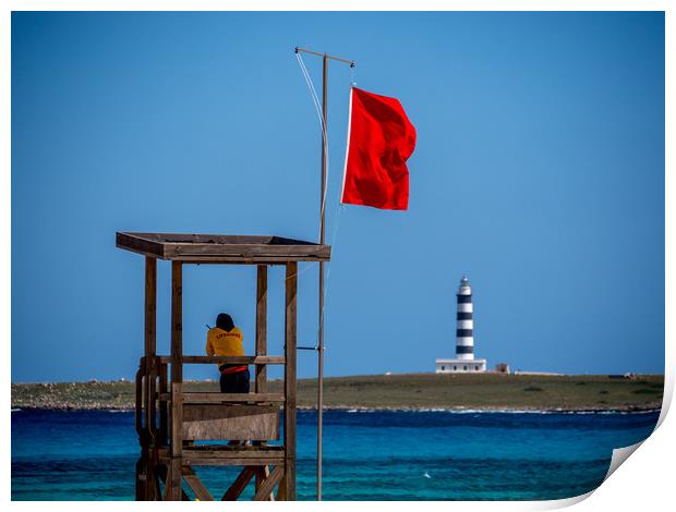 Lifeguard Looks Out to Sea Print by Jon Rendle