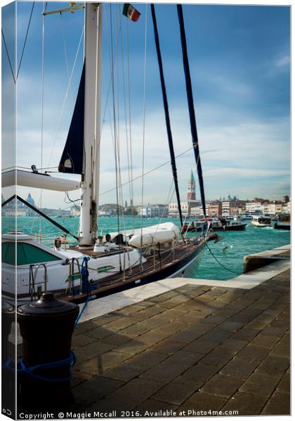 Yacht moored on the Grand Canal Canvas Print by Maggie McCall