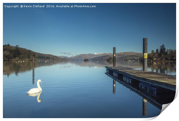 White Swan at Lake Windermere Print by Kevin Clelland