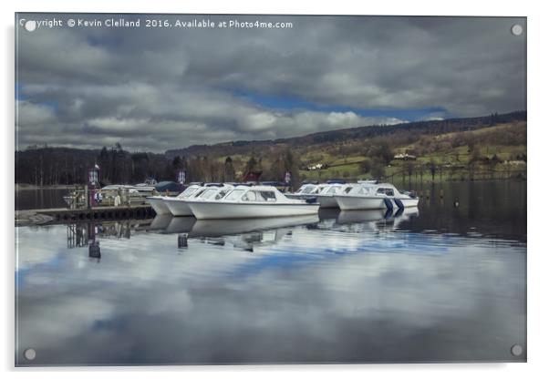 Boats anchored at Coniston Lake Acrylic by Kevin Clelland