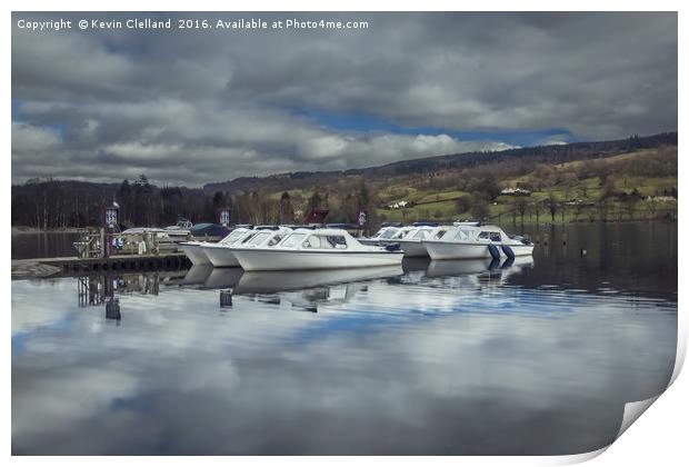 Boats anchored at Coniston Lake Print by Kevin Clelland