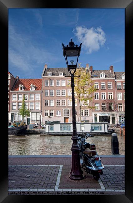 Canalside, Amsterdam Framed Print by Peter Towle