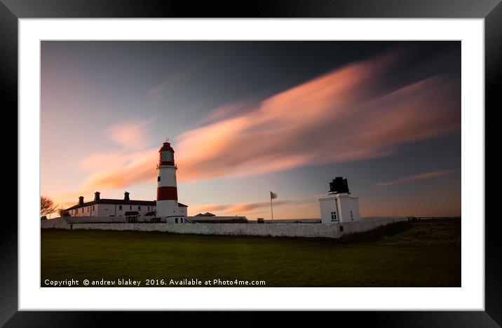 Souter Lighthouse sunset Framed Mounted Print by andrew blakey