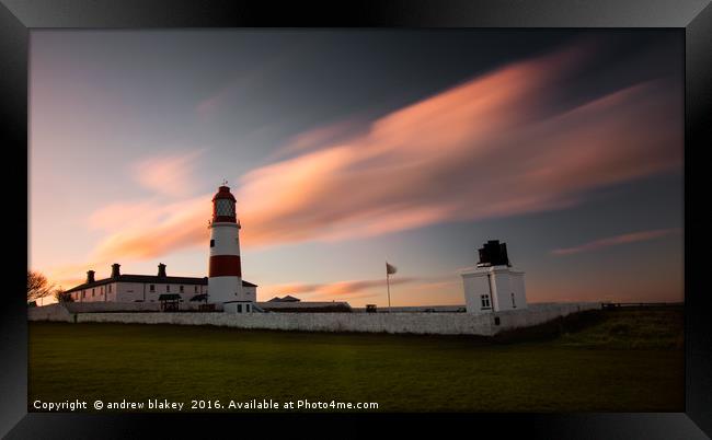 Souter Lighthouse sunset Framed Print by andrew blakey