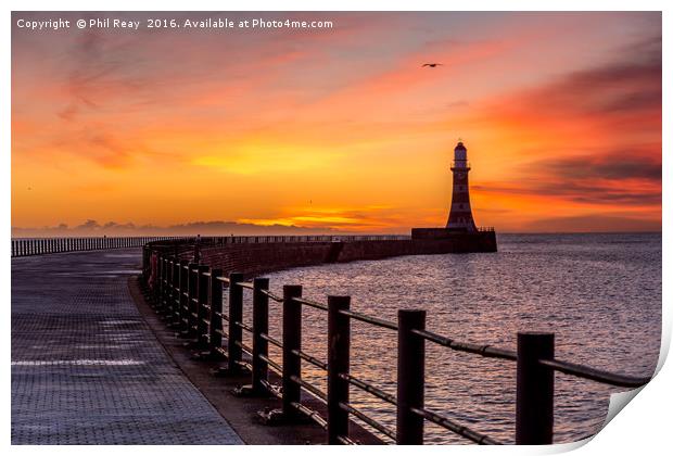 Sunrise at the pier Print by Phil Reay