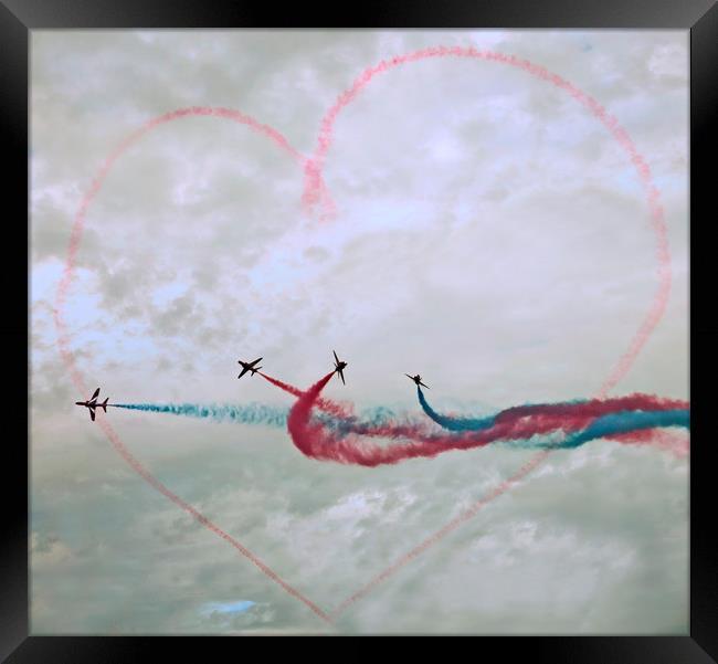 Red Arrows love Heart Framed Print by David Martin