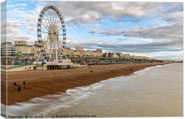 Brighton Beach and Wheel Canvas Print by Len Brook
