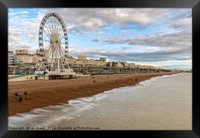 Brighton Beach and Wheel Framed Print by Len Brook