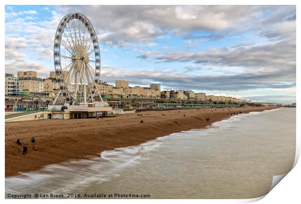 Brighton Beach and Wheel Print by Len Brook