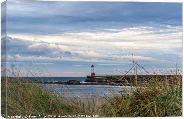Berwick Lighthouse and Pier  Canvas Print by Simon Philp