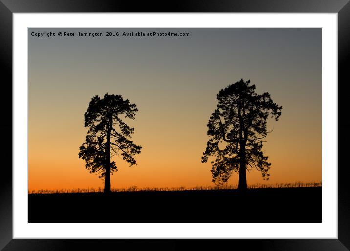 Two trees at sunset Framed Mounted Print by Pete Hemington