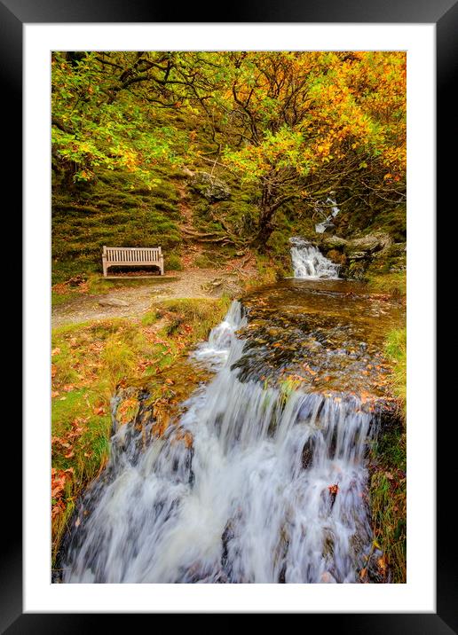 Elan Valley Autumn Waterfall Framed Mounted Print by Jonathan Smith