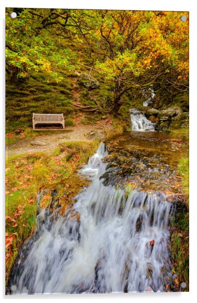 Elan Valley Autumn Waterfall Acrylic by Jonathan Smith