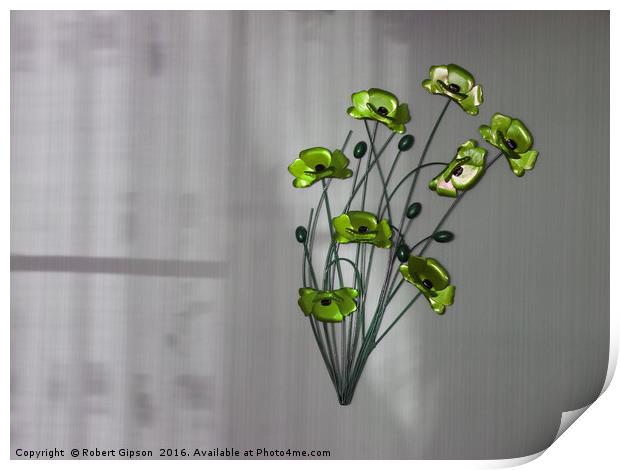 Wall Flowers Green on texture background Print by Robert Gipson