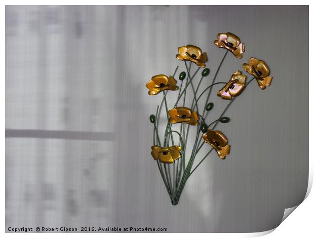 Wall flowers gold with textured colour background Print by Robert Gipson