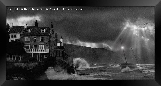 Storm at Robin Hood Bay Framed Print by David Irving