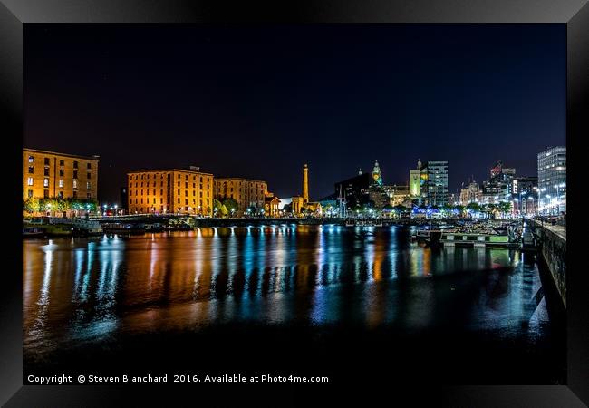 Albert Dock at night  Framed Print by Steven Blanchard