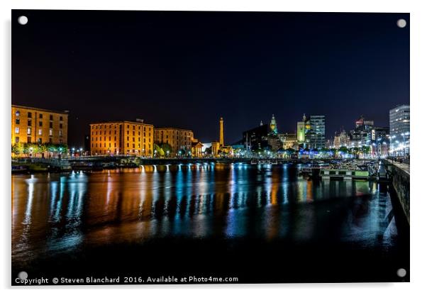 Albert Dock at night  Acrylic by Steven Blanchard