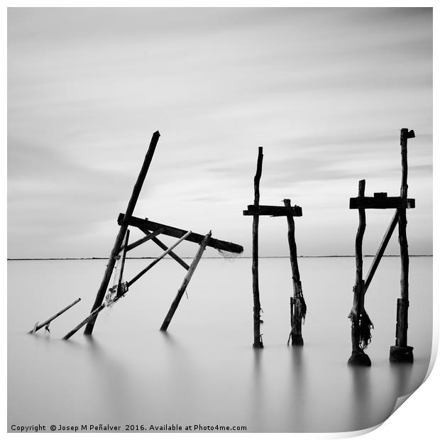 Destroyed Fishing hut, Marsilly, France Print by Josep M Peñalver