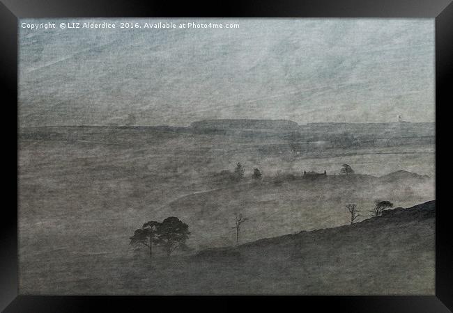 Morning Mist in The Shire Framed Print by LIZ Alderdice