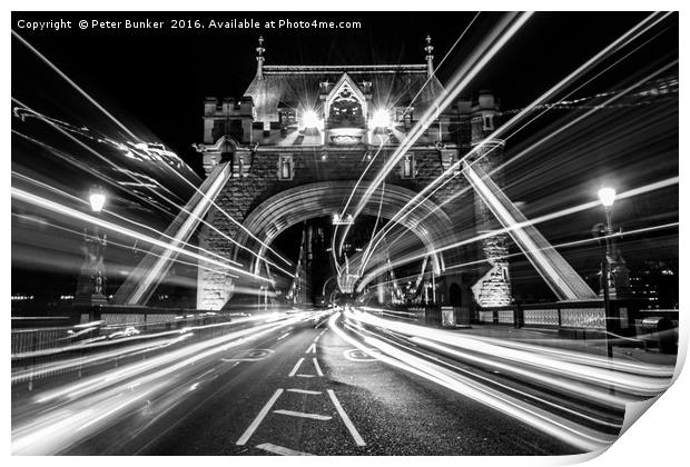 Light Trails in Monochrome. Print by Peter Bunker