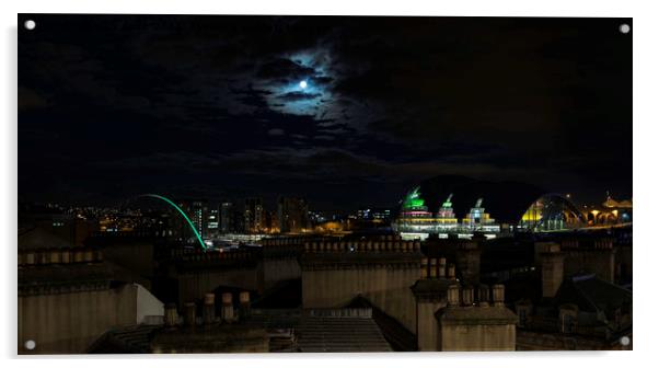 Newcastle Tyne bridge in moonlight  Acrylic by mark dodd