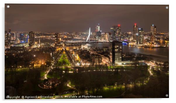 Rotterdam by night Acrylic by Agnieszka Grzeskow