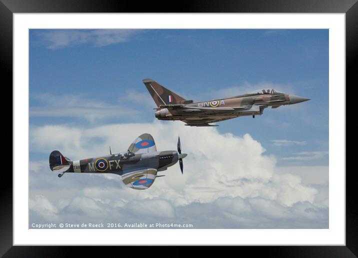 Old Friends; Spitfire & Eurofighter Typhoon Framed Mounted Print by Steve de Roeck