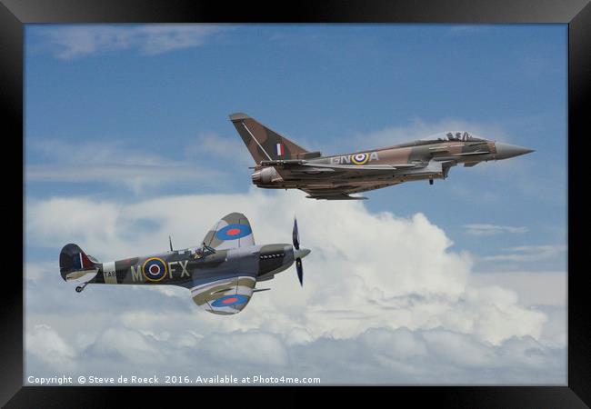 Old Friends; Spitfire & Eurofighter Typhoon Framed Print by Steve de Roeck