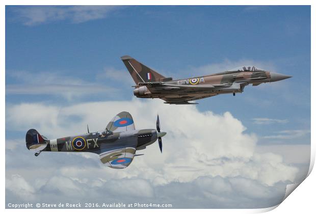 Old Friends; Spitfire & Eurofighter Typhoon Print by Steve de Roeck