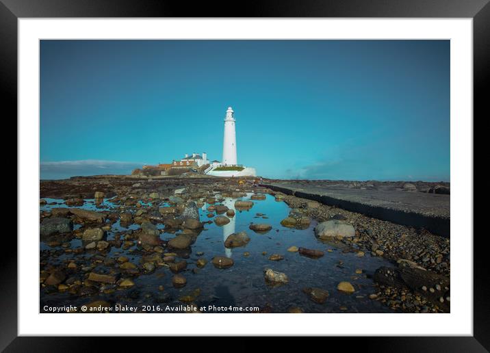 St Marys Lighthouse causeway Framed Mounted Print by andrew blakey