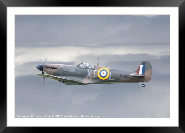 Supermarine Spitfire Above The Clouds Framed Mounted Print by Steve de Roeck