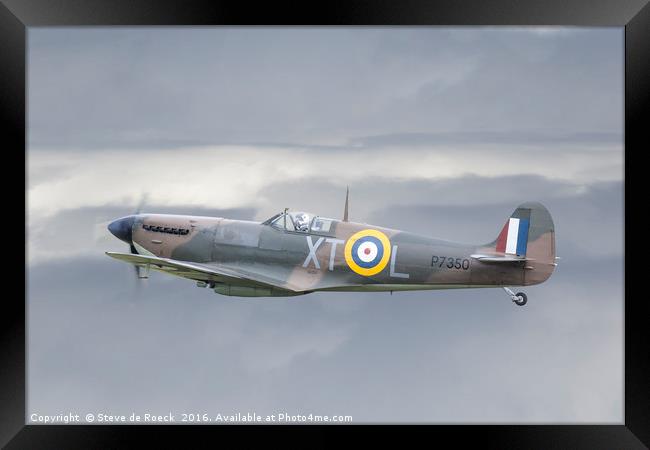 Supermarine Spitfire Above The Clouds Framed Print by Steve de Roeck