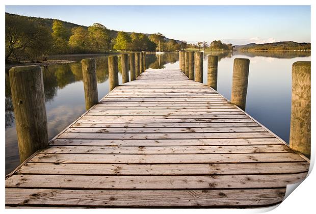 Jetty at Coniston Water with Yacht in Background Print by Stephen Mole