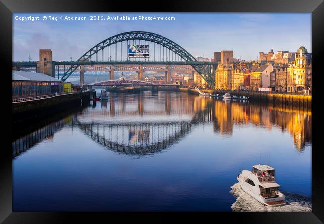 Newcastle Three Bridges Over The Tyne Framed Print by Reg K Atkinson