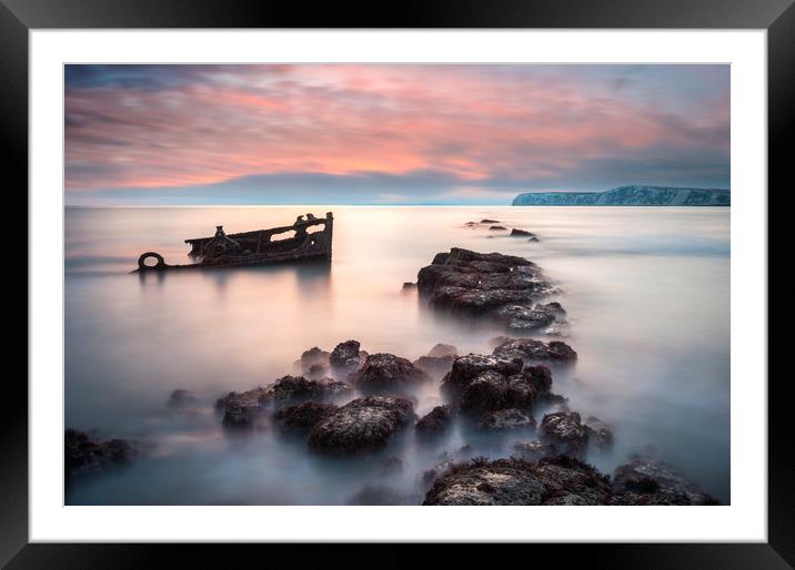 Wreck Sunset Framed Mounted Print by Barry Maytum