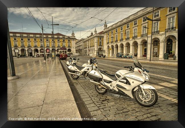 Lisbon Police Bikes  Framed Print by Rob Hawkins