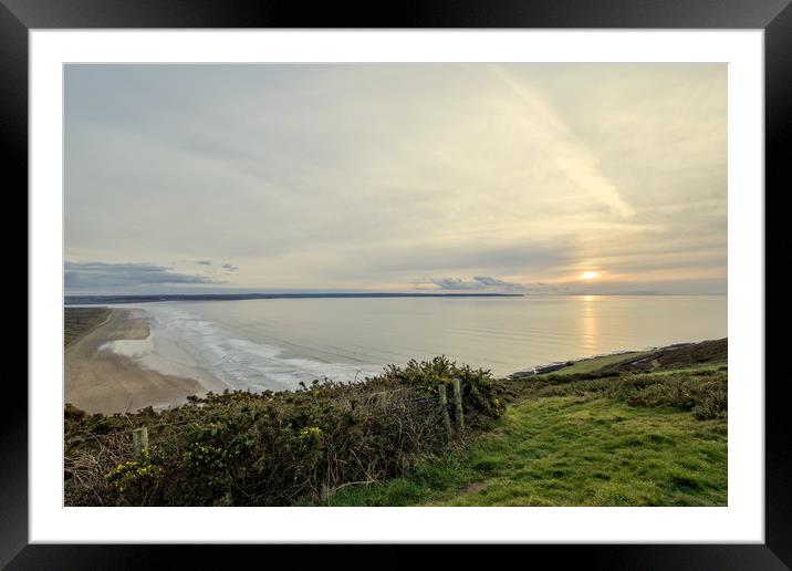 Saunton Sands sunset Framed Mounted Print by Dave Wilkinson North Devon Ph