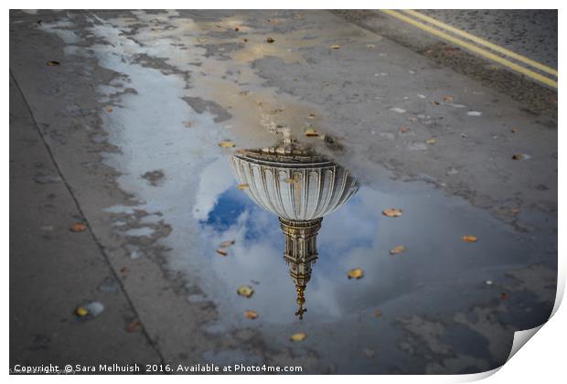 St Paul's in a puddle Print by Sara Melhuish