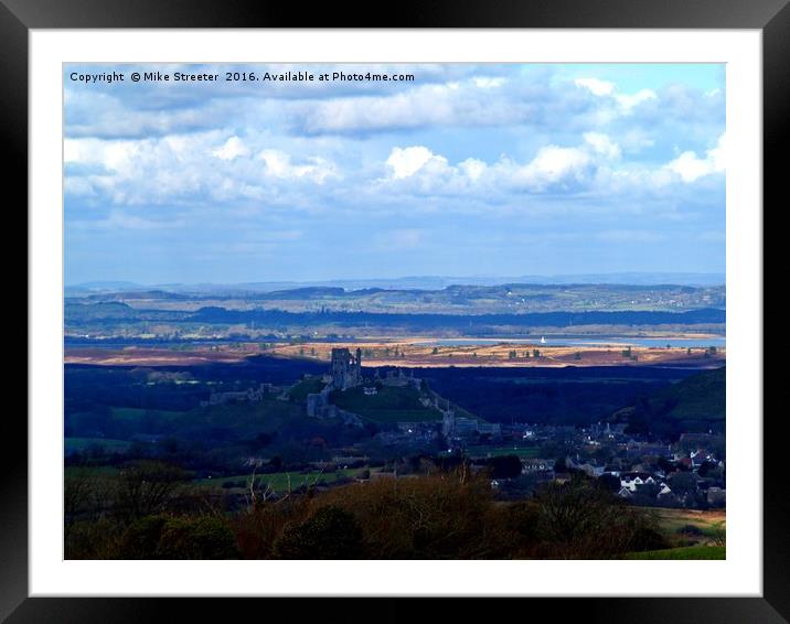 Corfe Castle and beyond. Framed Mounted Print by Mike Streeter
