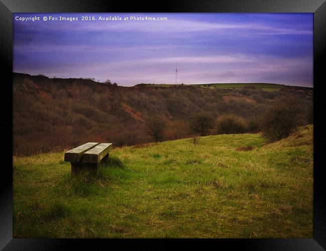The bench in the valley Framed Print by Derrick Fox Lomax