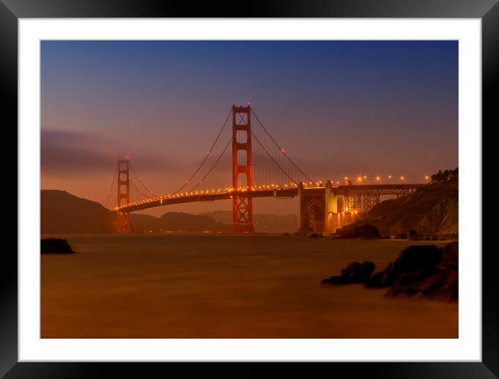 Golden Gate Bridge at Sunset Framed Mounted Print by Melanie Viola