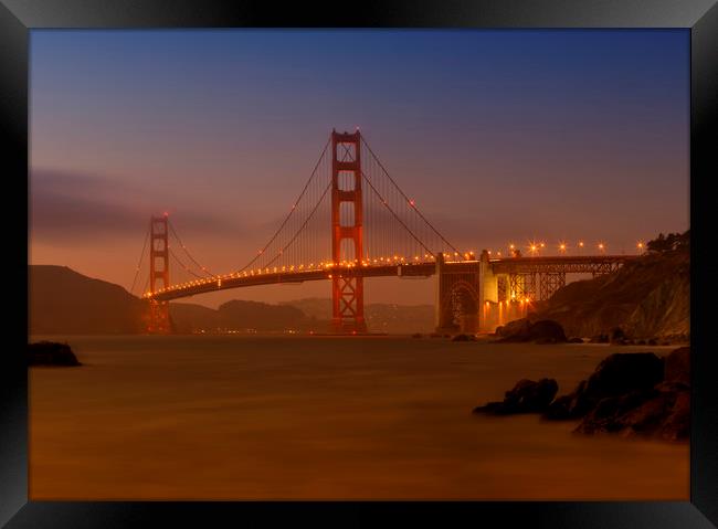 Golden Gate Bridge at Sunset Framed Print by Melanie Viola