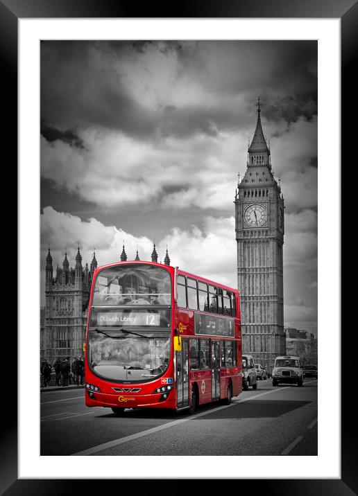 LONDON Houses Of Parliament And Red Bus Framed Mounted Print by Melanie Viola