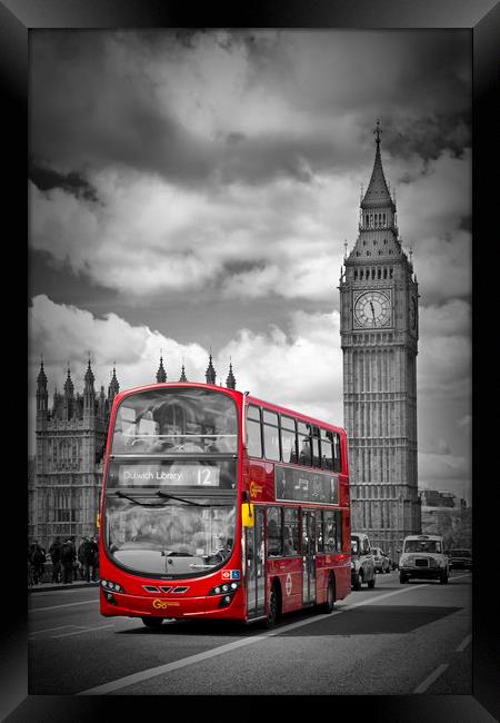 LONDON Houses Of Parliament And Red Bus Framed Print by Melanie Viola