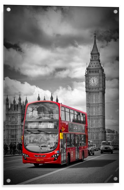 LONDON Houses Of Parliament And Red Bus Acrylic by Melanie Viola