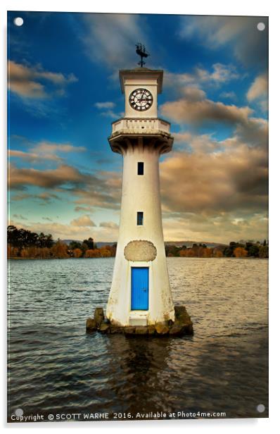 SCOTT LIGHTHOUSE ROATH PARK LAKE Acrylic by SCOTT WARNE