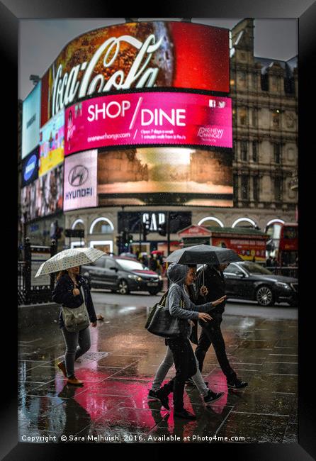 Walking and talking in the rain Framed Print by Sara Melhuish