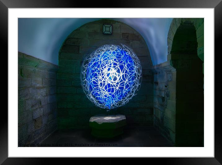 Blue and white light Orb Framed Mounted Print by andrew blakey