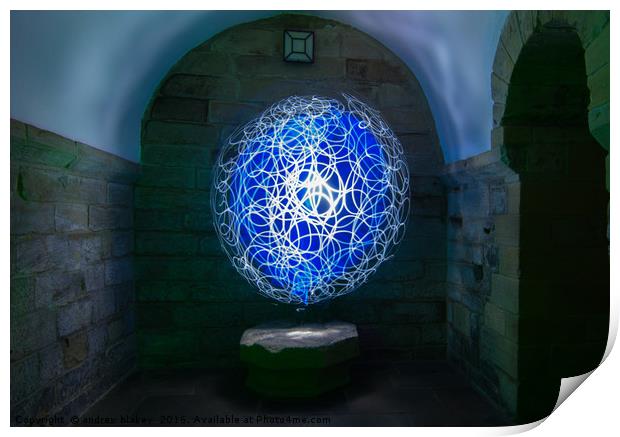 Blue and white light Orb Print by andrew blakey